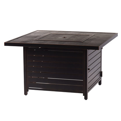 Oakland Living Square 42 in. x 42 in. Aluminum Propane Fire Pit Table with Glass Beads, Two Covers, Lid, 57,000 BTUs in Copper Finish, Black