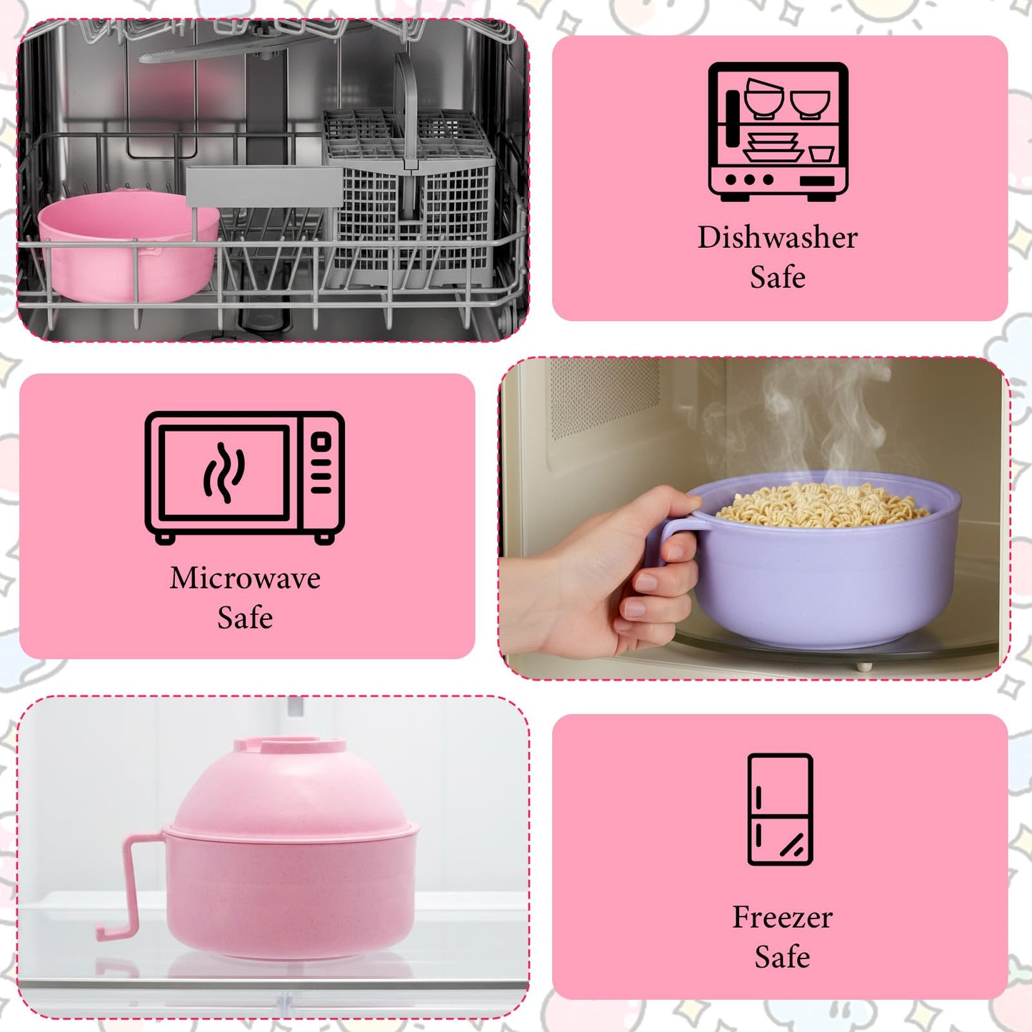 2 Sets Microwave Ramen Bowl & Noodle Cooker Bowl with Handles Strainer Spoon Chopstick Fork - Microwave Pasta Cooker, 40 oz BPA-Free Wheat Fiber Bowls for Instant Noodles, Dorm & Office Essentials