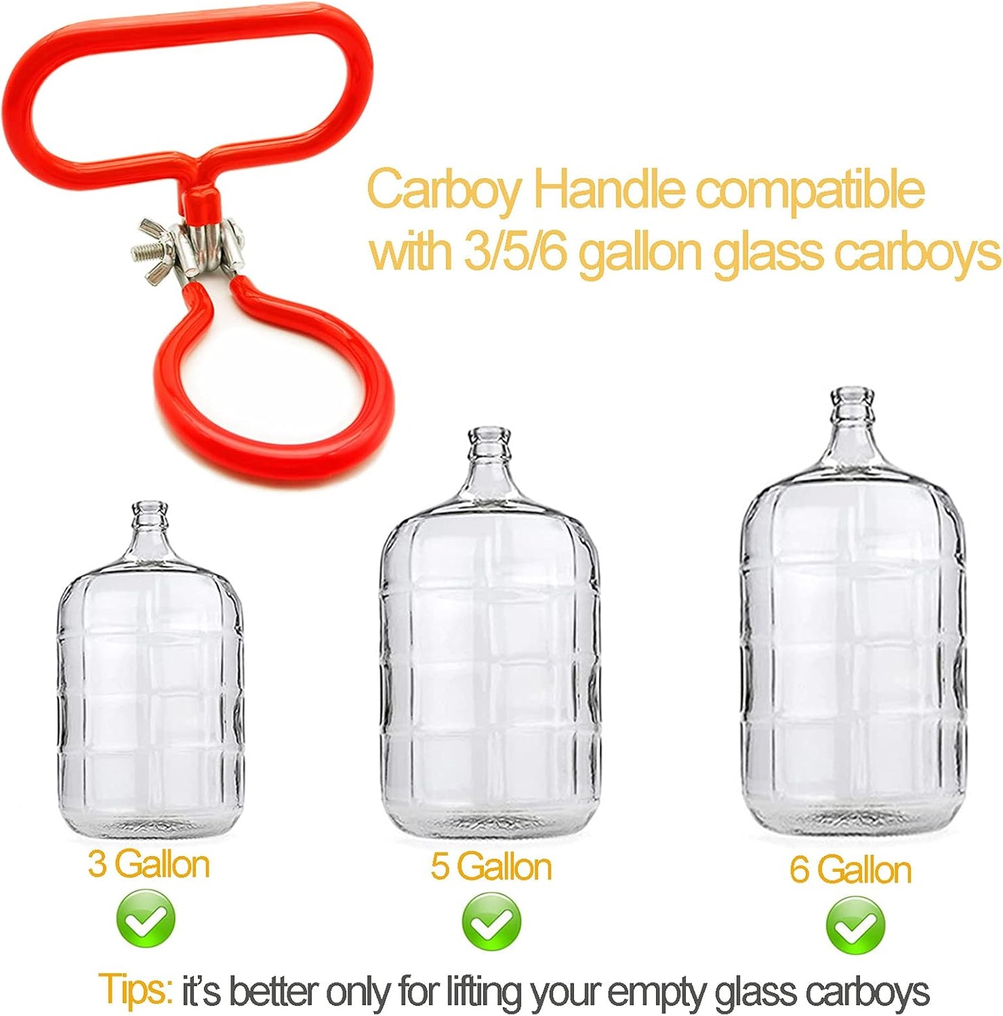 Carboy Handle, 2 Pack Heavy Duty Holder for 3, 5, 6, 6.5 Gallon Glass Carboys for Home Brewing