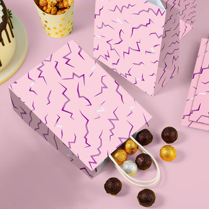 Hauwellter 24 Pcs Kpop Party Favor Bags, Pink and Purple K Pop Themed Kraft Paper Gift Bags with Handles, Bulk Goodie Treat Bag for Kpop Disco Halloween Birthday Party Supplies Decorations