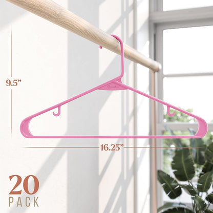 Plastic Hangers 20 Pack - Pink Clothes Hangers for Space-Saving Closet Organization