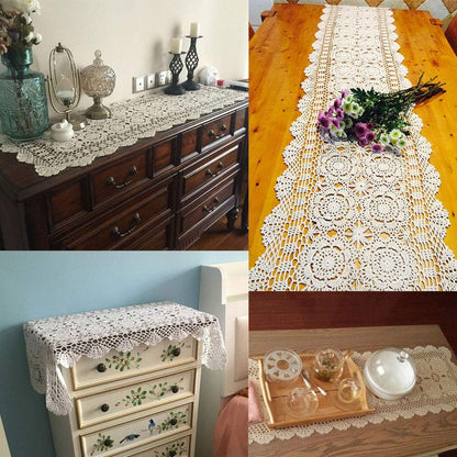 KEPSWET Cotton Handmade Crochet Lace Table Runner - Black Rectangle Coffee Table Dresser Decor (14x48 inch)