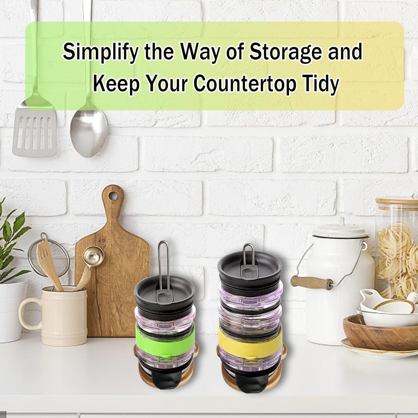 2 Packs Revolutionary Tumbler Lid Organizer - Detachable Bamboo Cup Lid Organizer for 10 Lids, Keep Kitchen Clutter-Free