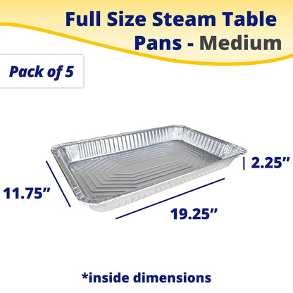 IDL Packaging Full Size Aluminum Steam Table Pans, Medium 21" x 13" x 2.25" (pack of 5) for Grilling and Cooking