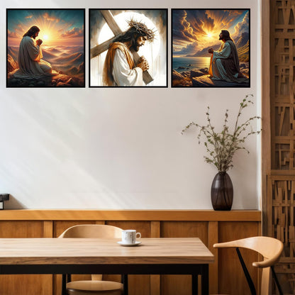 Benjenes 3Pcs Jesus Christ Prayer Diamond Art Kits for Adults, Diamond Painting Kits for Adults, 5D DIY Round Drill Gem Art Paint with Diamonds Dots Crafts Kits for Home Decor Gift 14x14inch