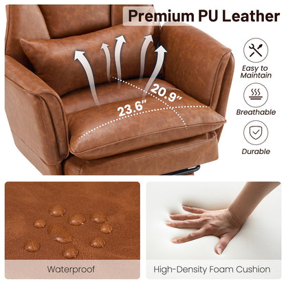 Furniliving Big and Tall Office Chair, Ergonomic Computer Desk Chair with Footrest, Wide Seat Reclining Gaming Chair, Flip Armrests for Cross Legged Sitting, Heavy Duty Support up to 400LBS, PU, Brown