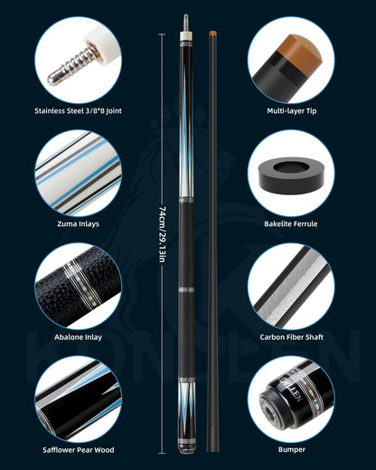 KONLLEN Handcrafted Inlay Carbon Fiber Pool Cue – Low Deflection Performance Billiard Cue