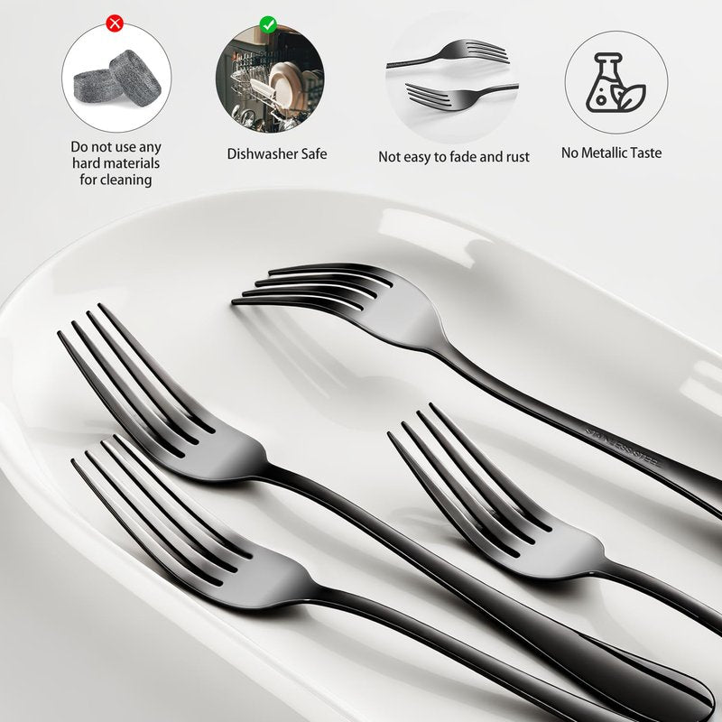 Black forks Food-Grade stainless steel dinner forks 24pcs Dishwasher Safe kitchen forks metal 8inch silverware (8inch dinner forks set (24 Piece))