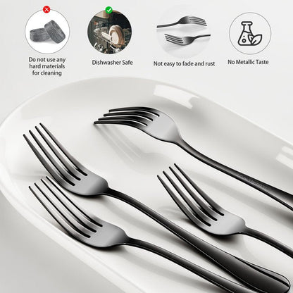 Black forks Food-Grade stainless steel dinner forks 24pcs Dishwasher Safe kitchen forks metal 8inch silverware (8inch dinner forks set (24 Piece))