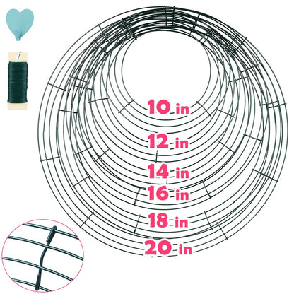 6 Pack Wire Wreath Frame 10 Inches Metal Wreath Rings for Chirstmas New Year Party with 6 Pcs Adhesive Hooks and 38 Yard 22 Gauge Paddle Wire for Crafts