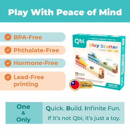 QBI STEM All-in-1 Toy Set with 6 Cars & 3D Tracks | Open Ended Educational Sensory Magnet Cubes | Montessori Toys, Magnetic Building Blocks for Boys & Girls (82 Pieces)