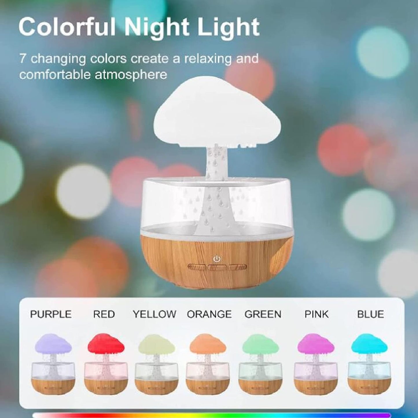 Rain Clouds Humidifier, Micro Humidifier Water Drip Essential Oil Diffuser with 7 LED Light for Home Office Bedside