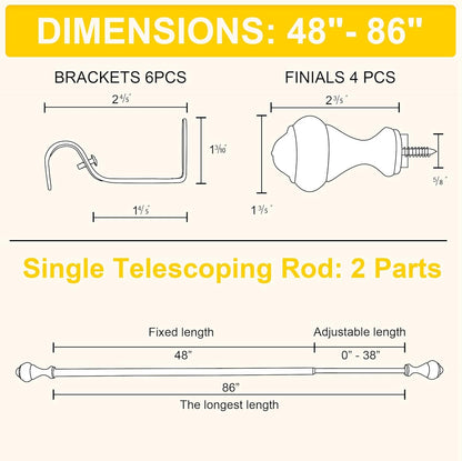 NICETOWN Adjustable Curtain Rods 2-Pack | 48-86 Inch | Black Grommet Blackout Curtains