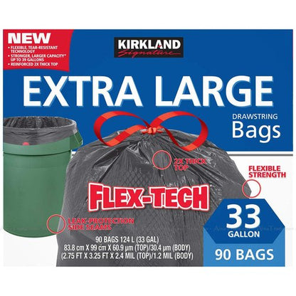 Kirkland Signature Flex-tech 33 Gallon Trash Bag, 90count, 1count