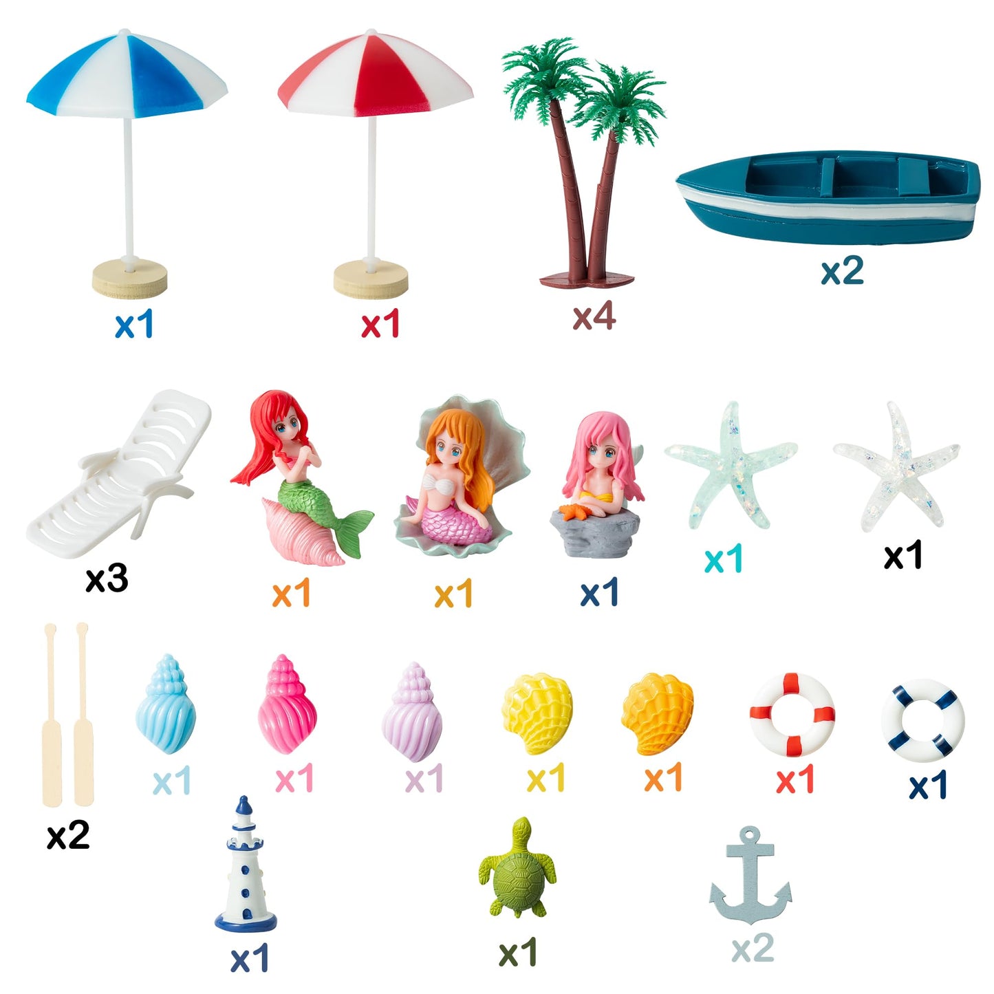 Haooryx Beach Fairy Garden Miniature Ornament Accessories - 31Pcs Summer Ocean Cake Topper Decoration DIY Resin Micro Seaside Scene Figure for Summer Beach Swimming Pool Birthday Party Favor Supplies