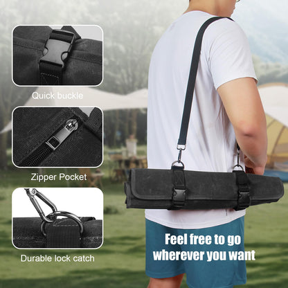 Chef Knife Roll Bag,Waxed Canvas Knife Travel Case,Heavy Duty Professional Knife Carrier Storage Holder with 10 Slots,Portable Kitchen Culinary Tool Organizer for Men,Fits up to 18.8”Knives.Black