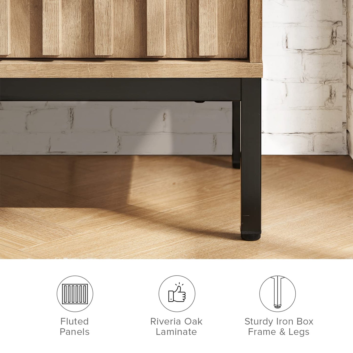 mopio Norwin TV Stand, Rustic Modern Industrial Television Stand for 60/65/70 inch TV, Fluted Entertainment Center with Storage, Wood Media Console Credenza Cabinet Table (Oak 64" TV Stand)