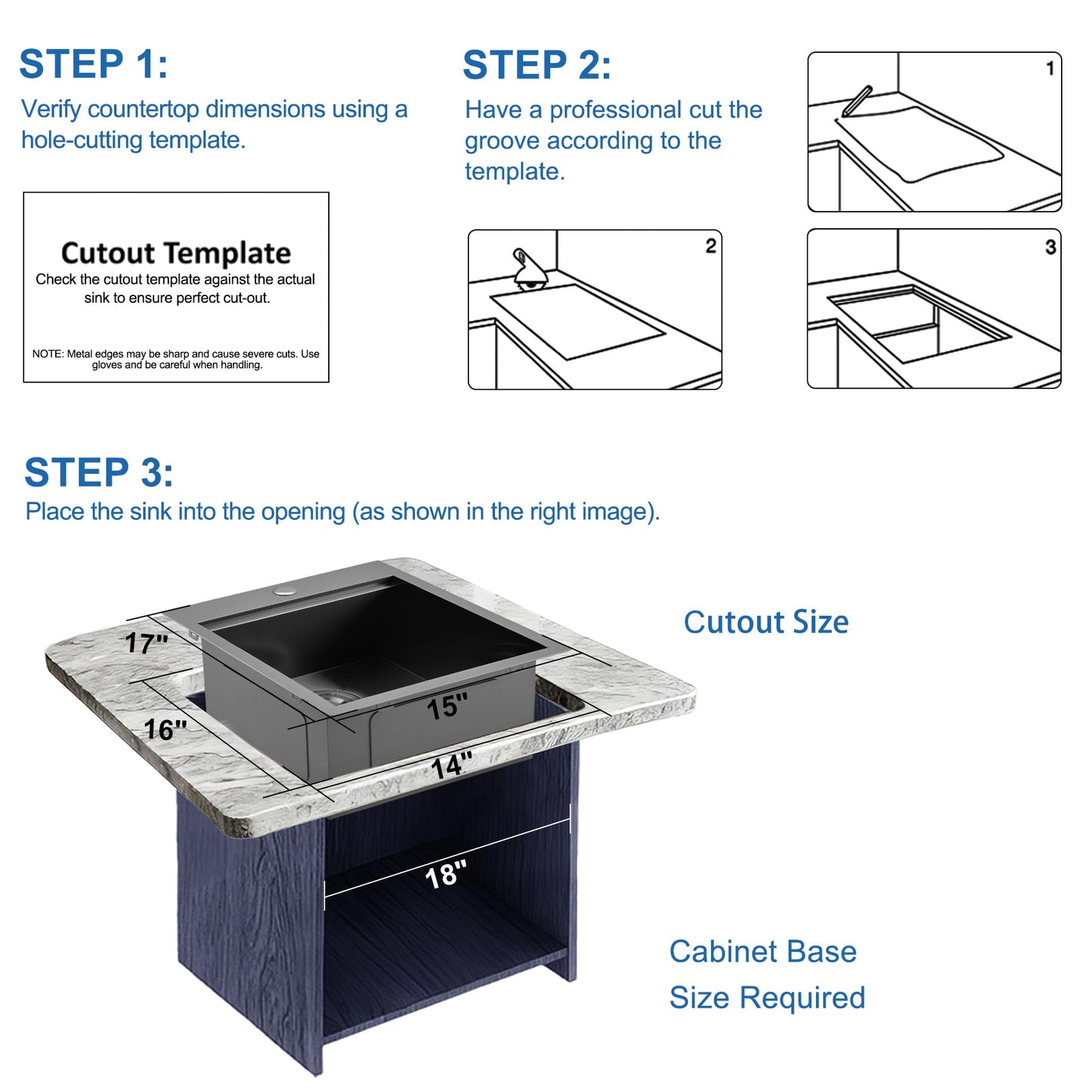 Scamall 15x17x9 Drop In Kitchen Sink Workstation, Nano Black 304 Stainless Steel Deep Single Bowl with Quick Drainage & Tarnish-Free Surface for Bar, Laundry, RV, Includes Accessories