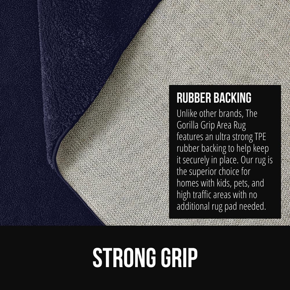 GORILLA GRIP Slip Resistant Soft Washable Stain Resistant Area Rug, 5x7, Plush Thick Carpet for Nursery, Bedroom, Living Room, Non-Shedding Floor Rugs, Kid and Pet Friendly, Baby Home Decor, Navy Blue