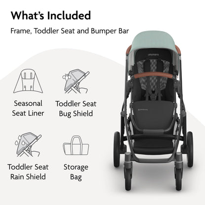 UPPAbaby Vista V3 Convertible Single-to-Double Stroller for Baby & Toddler, 30+ Configurations, Car Seat Compatible, All-Wheel Suspension, XL Basket – Kenzi (Mystic Aqua/Carbon Frame)