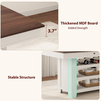 SLEKVERSA Farmhouse Dining Counter Height Table with Wine Rack & 3 Shelves, 36" Wooden Tall Dining Table with 2 Drawers, Thick Frame Counter Height Kitchen Table for Entertaining, Retro White Brown