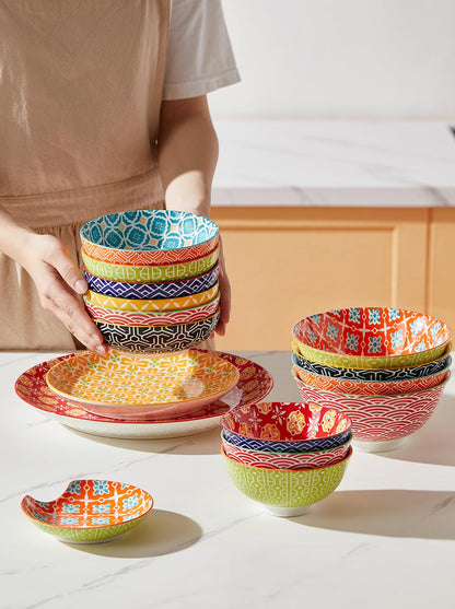 Metahom Small Dessert Bowls, Ceramic Snack Bowls for Kitchen, 11 Oz Colorful Shallow Bowl Set for Ice Cream, Condiments, Side Dishes, Set of 6, Dishwasher & Microwave Safe