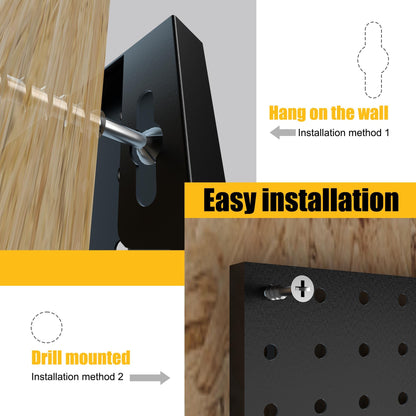 Spampur Peg Board, 4 Pack Metal Pegboard Panels with 50 Hooks, Black Pegboards Wall Organizer, Heavy Duty Peg Board for Walls Home, Garage Tool Storage, Office Organization, Craft Room, Kitchen