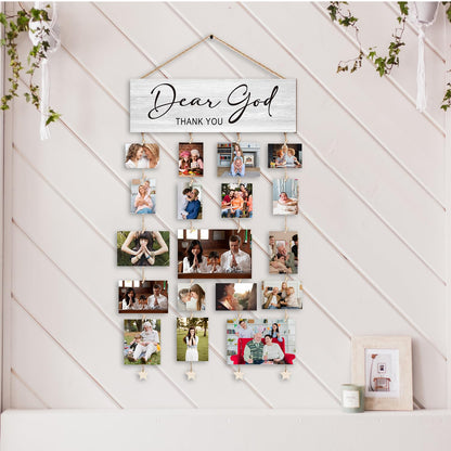 Orchroma Picture Frames Collage Wall Decor,Photo Collage Frame for Wall,Picture Hanging Kit,Christian Wall Art,Bible Picture Board,Dear God Thank You Hanging Photo Display with Clips
