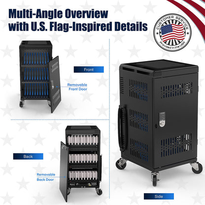 Metateel Fully Assembled 30 Device Charging Cart for iPad, Chromebook and Laptop Computer with Keypad Lock,Up to 14-in Screen Size,Surge Protection,Front & Back Access Locking Cabinet