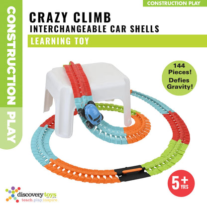 Discovery Toys – Crazy Climb Track | Car Track Set with LED Light-Up Race Car | Interchangeable Car Shells | Multicolor Flexible Changeable Track | Custom Racetrack Toy | 5+ yrs