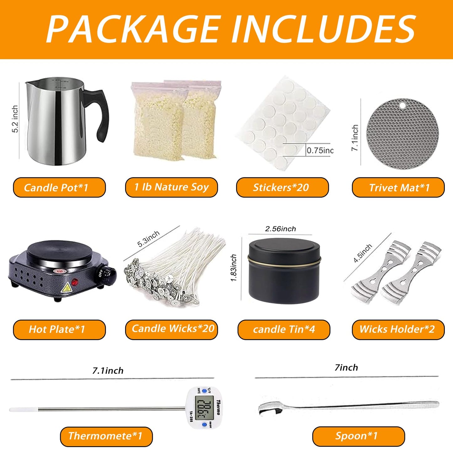 BBAXI Candle Making Kit with Electronic Hot Plate,Candle Wax Melter for Melting,Including Melting Pot, Hot Plate,1lb Soy Wax,Stain Spoon,Cotton Wicks,Center Devices,Wick Stickers