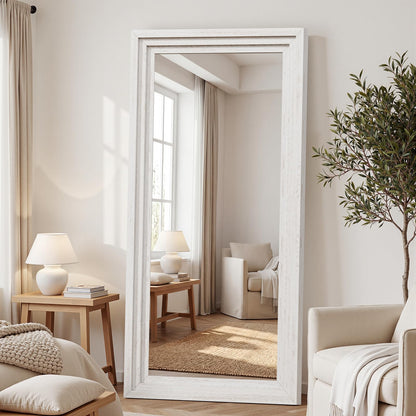 WISSMIELS Full Length Mirror 71"x30", Large Solid Wood Frame Floor Mirror, Leaning Floor Mirror, Stable Frame, Shatterproof Glass, Modern Classic Style for Bedroom, Living Room, Entryway