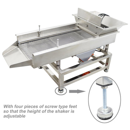 TECHTONGDA Straight Vibrating Sieve Screen Shaker Electric Linear Sifter Machine Stainless Steel One Layer Two Motors 7mm Round Hole Screen Size 11.8×31.5inch 110V