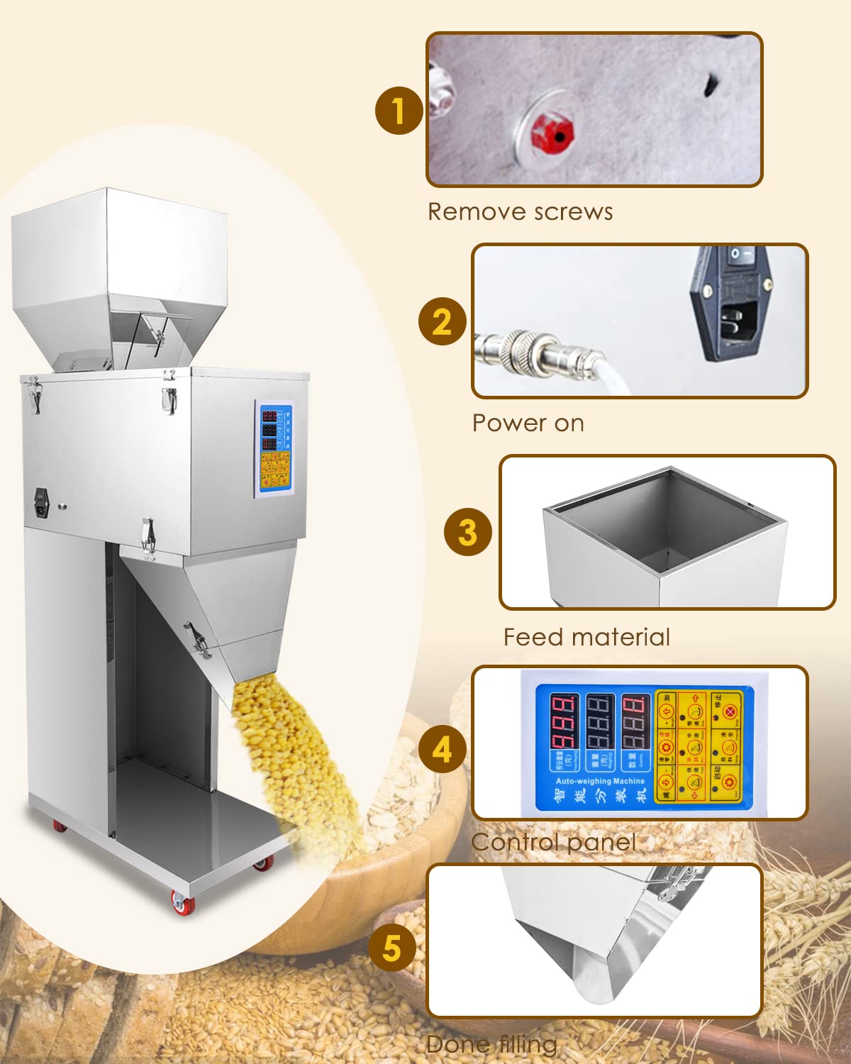 Hanchen Powder Filling Machine 10-1000g Particle Weighing Filling Machine Automatic Bottle Bag Powder Filler for Grains Seeds Beans Tea Powder 110v