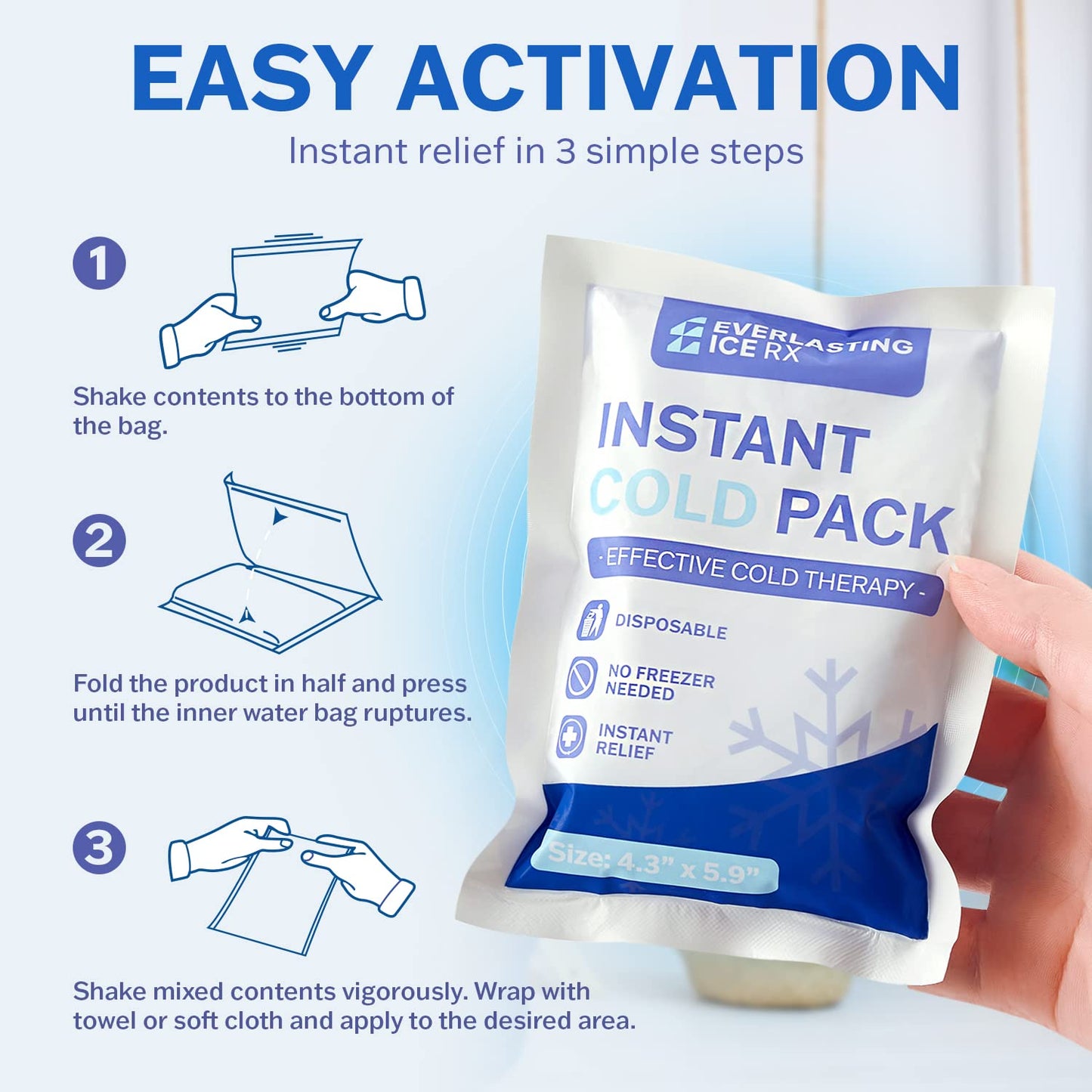 100 Pack - Instant Cold Packs - Instant Ice Packs for Injuries | Disposable Cold Compress Ice Pack for Pain Relief, Swelling, Inflammation, Sprains, Toothache - Cold Pack for Athletes