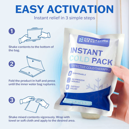 100 Pack - Instant Cold Packs - Instant Ice Packs for Injuries | Disposable Cold Compress Ice Pack for Pain Relief, Swelling, Inflammation, Sprains, Toothache - Cold Pack for Athletes