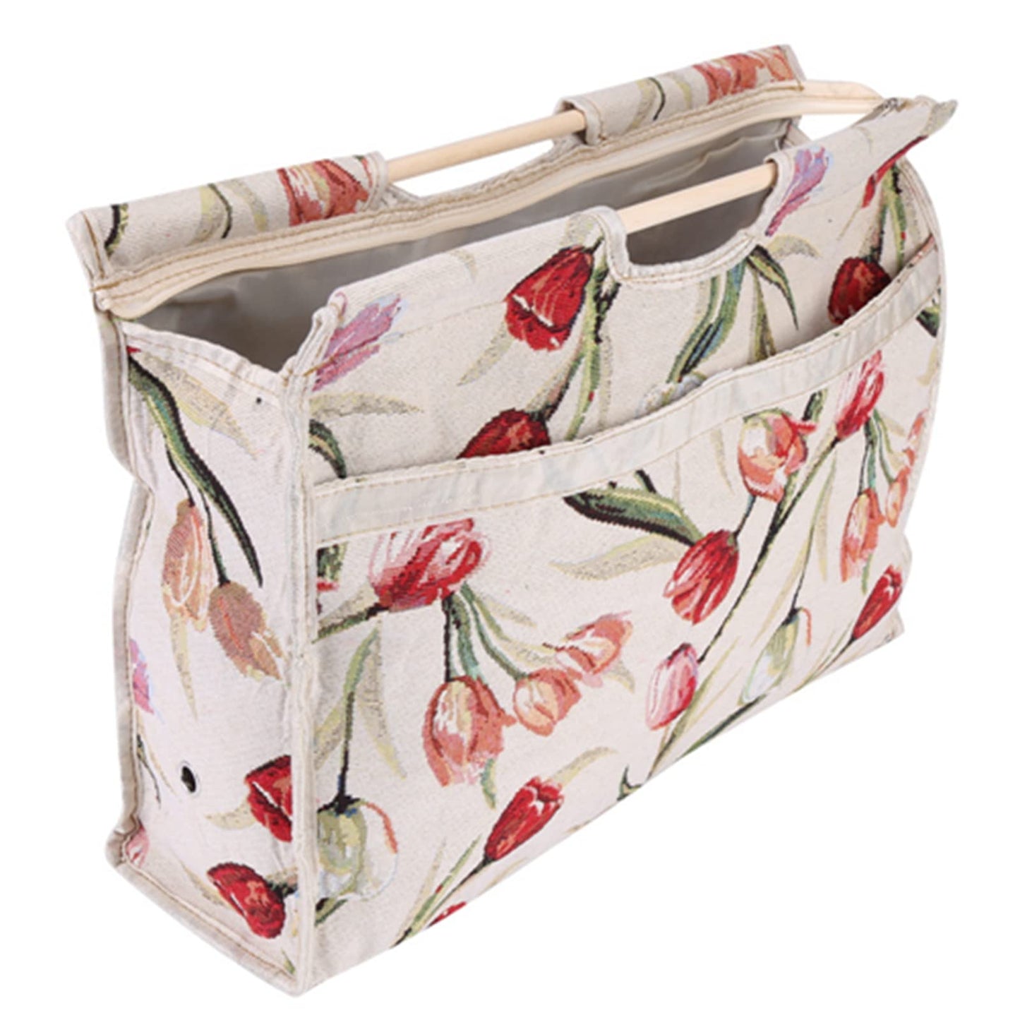 Luatoxry Knitting Bag, 16.5x11.8x4.3in Crochet Project Bag, Foldable Knitting Tote with Wood Handle, Multipurpose Yarn Tote Project Organizer with Zipper for Yarn, Crochet Supplies