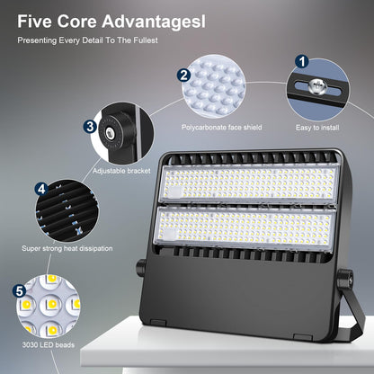 Tomourd 3 Pack 240W LED Stadium Lights 36000LM, Super Bright Shoe Box Flood Light for Sports Arena & Parking Lot, 5000K 120° Wide Angle, 110-277V Outdoor High Mast Fixture