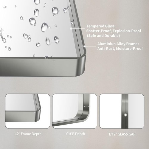 LOAAO Brushed Nickel Bathroom Mirror - 60X40 Inch Rounded Rectangle Design | Anti-Rust & Shatter-Proof