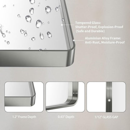 LOAAO Brushed Nickel Bathroom Mirror - 24x30 Inch Rounded Rectangle Design | Anti-Rust & Shatterproof