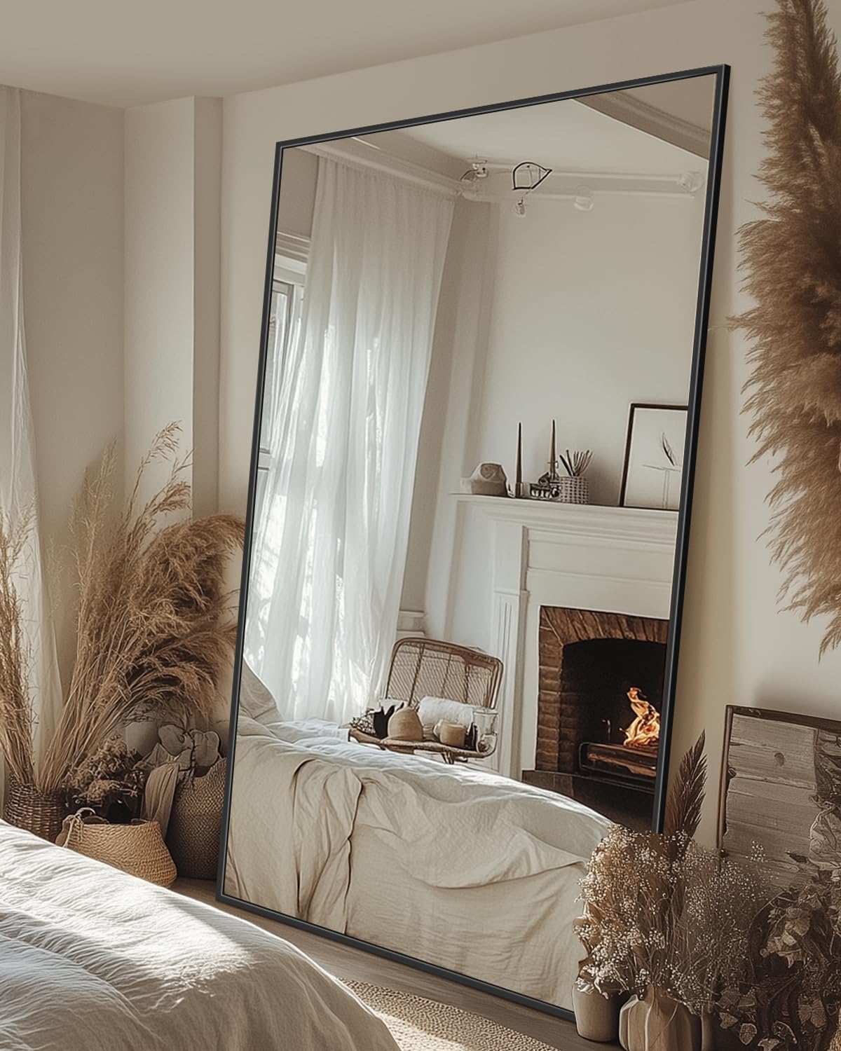 Antok Full Length Mirror, 82"x44" Floor Mirror, Floor Standing Freestanding Full Body Mirror with Stand for Bedroom, Hanging Mounted for Living Room Cloakroom, Black