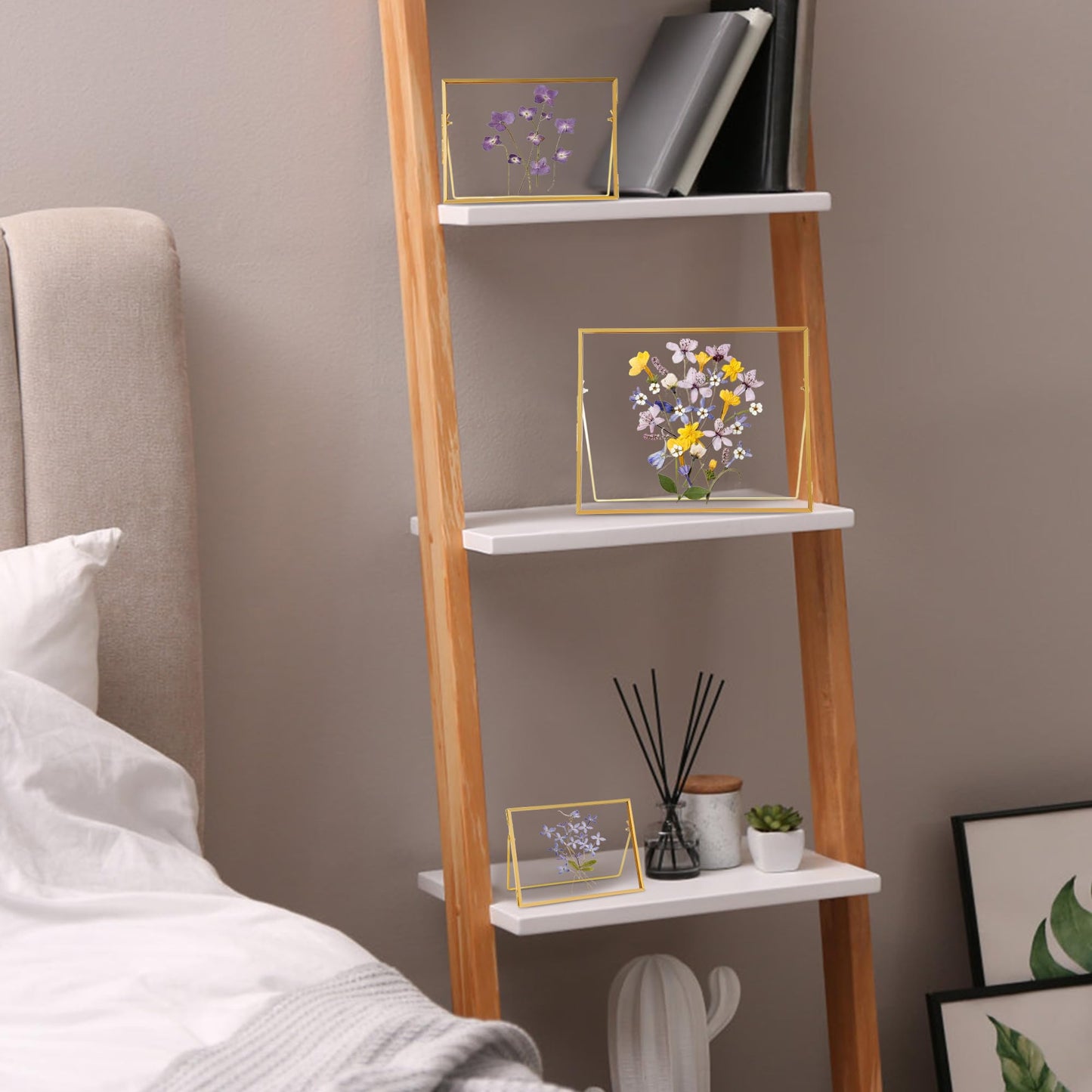 REDHUGO Glass Pressed Flower Frame Handmade, Glass Floating Picture Frames Tabletop Brass Photo Frame for DIY Dried Flowers Home Plant Specimen, Rectangle Horizontal 5×7 inches,Gold (FRAME ONLY)