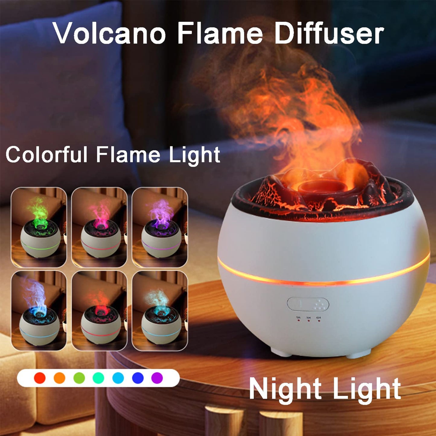 Essential Oil Diffuser, Volcano Fire Flame Aromatherapy Diffuser, 360ml Ultrasonic Cool Mist Humidifier, Scent Aroma Diffuser with 7 Colors Light, Timer & Auto Shut-Off for Home, Room (Black)