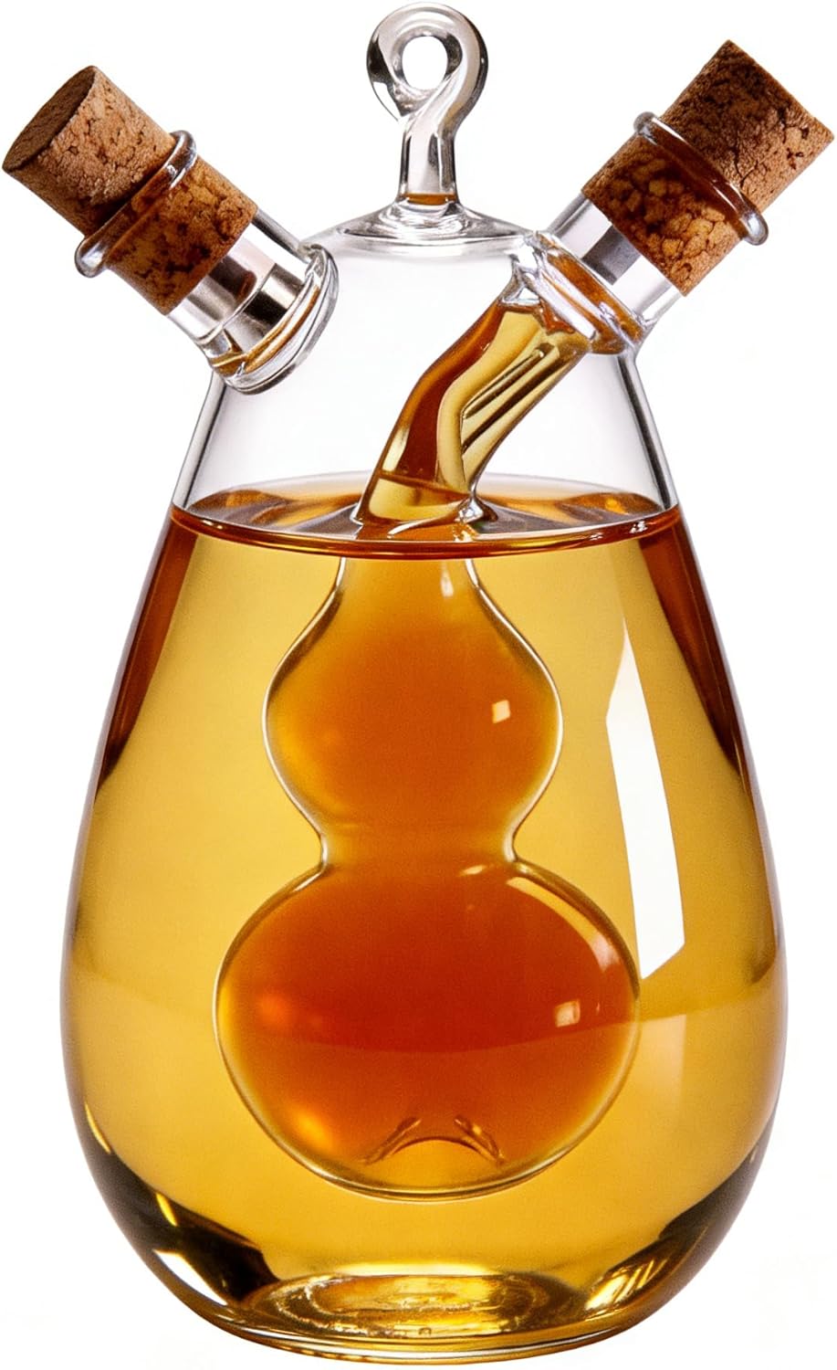 2 1 ELETON in Oil and Vinegar Cruet Hand-Blown Borosilicate Glass Dispenser with Gourd-Shaped Inner Chamber, Leakproof
