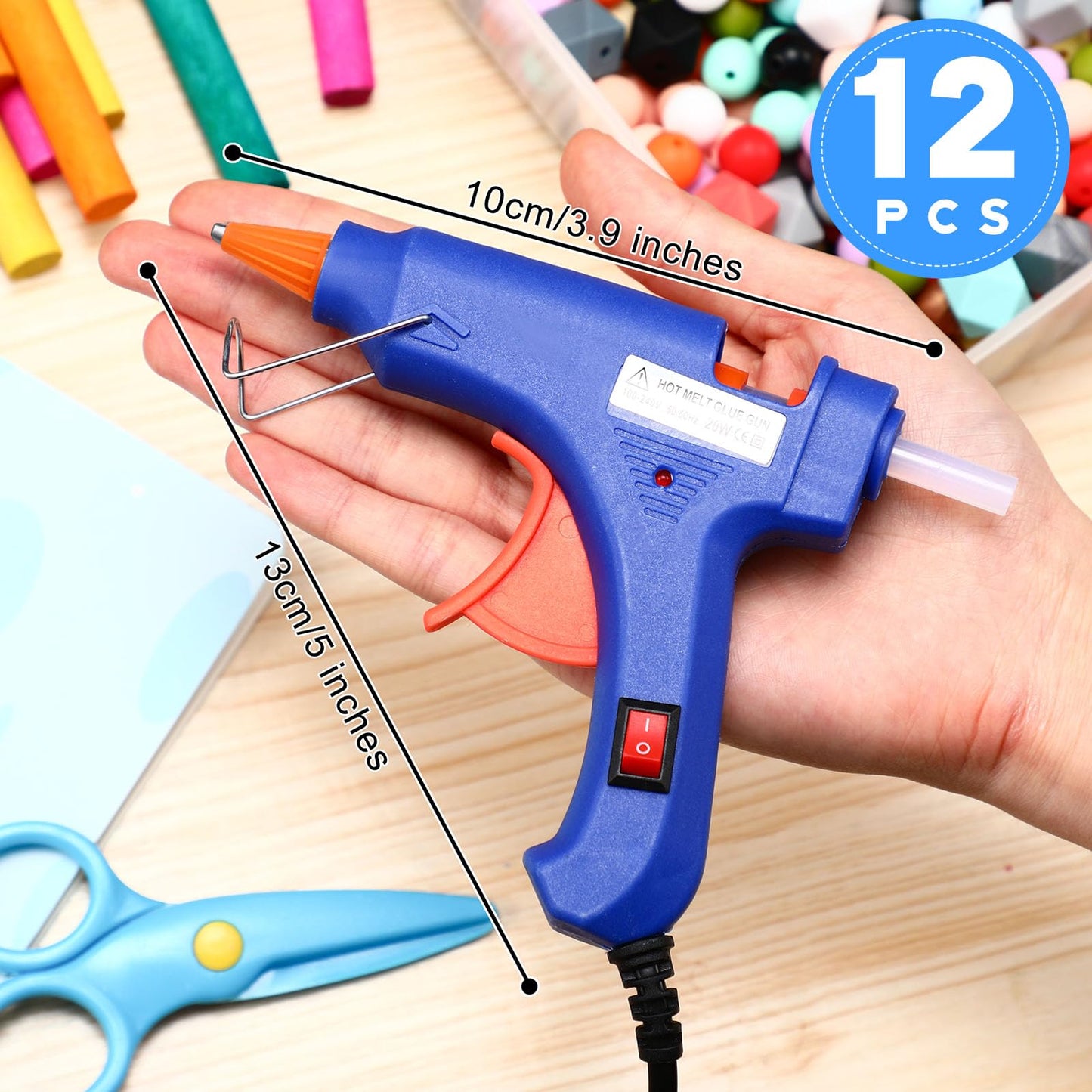 Zhengmy 12 Pcs Mini Glue Gun Crafts Hot Melt Guns Low Temp Glue with Burn Protection Fast Preheating and Easy Squeeze Trigger for School DIY Arts Class Projects Home Quick Repairs, 20 W (Blue)