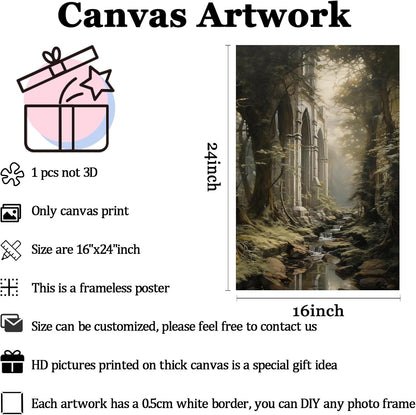Dark Forest Wall Art 16x24inch, Gothic Landscape Poster and Vintage Castle Canvas Prints No Frame