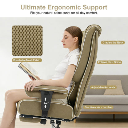 EXCEBET Big and Tall Office Chair 400lbs Wide Seat, Leather High Back Executive Office Chair with Lumbar Support, Ergonomic Chairs Padded Armrests & Thick Cushion (Mesh Green)