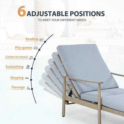 HAPPATIO Outdoor Chaise Lounge Set of 2, Aluminum Pool Lounge Chair with Adjustable Backrest, Cushion, Curved Armrest, and Side Table, Outdoor Lounge Chair for Beach, Yard, or Poolside (Brown)