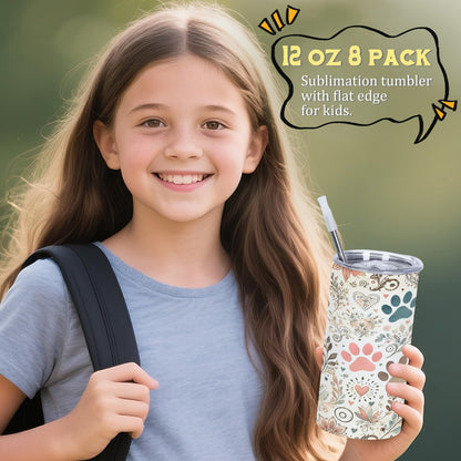 Draheri 8 Pack 12 Oz Sublimation Tumblers Blanks Bulk, Stainless Steel Double Vacuum Insulated Sublimation Tumbler for Kids, Individually Boxed (Flat Edge)