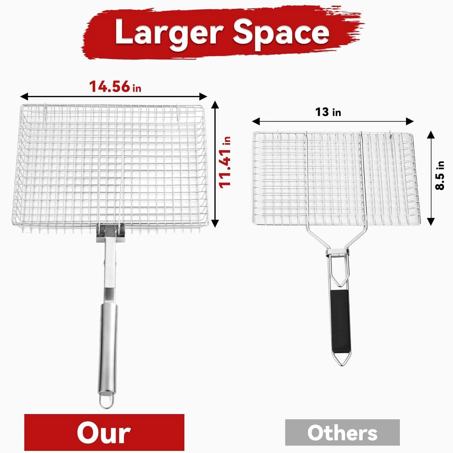 Grill Basket Extra Large,Grill Accessories for Outdoor Grill,Grilling Gifts for Men,Fish Grill Basket, Shrimp Vegetable, Veggie, Barbecue BBQ Rack, Camping Cooking, Unique Detachable Handle